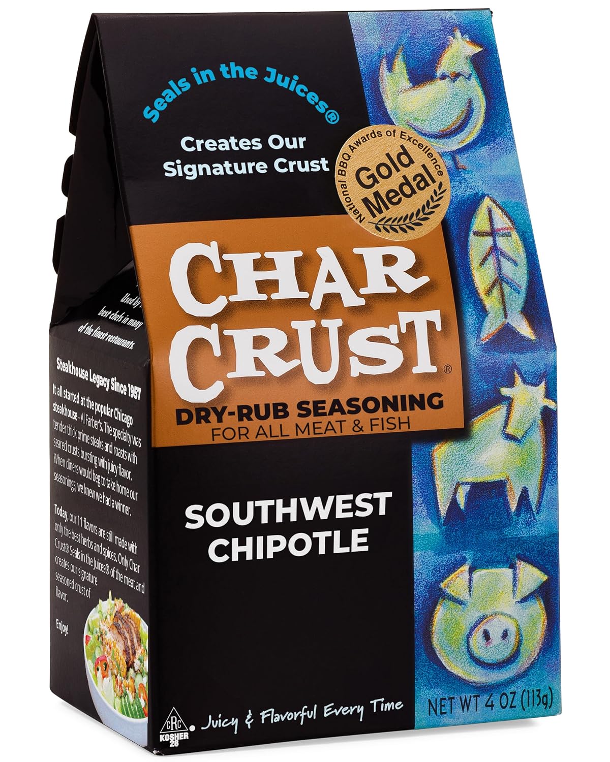 Char Crust Dry-Rub Seasonings Original Hickory Grilled | All-in-one seasonings | Perfect for Steaks, Burgers, Ribs, Tuna | Signature Crust that Seals in the Juices, 4 Ounce (Pack of 6)