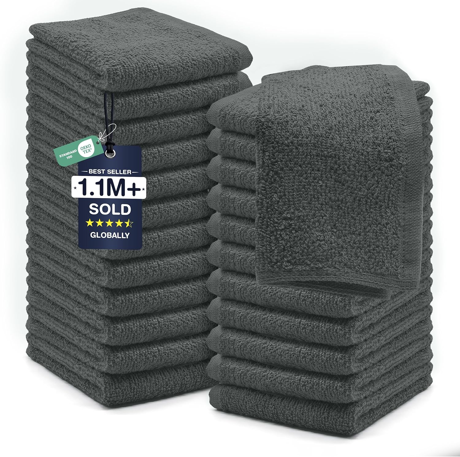 DAN RIVER 24 Pack Cotton Wash Cloths Set for Showering [12x12] White