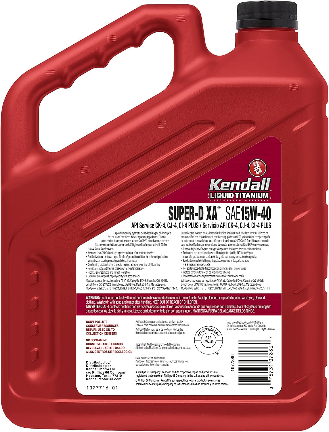 Kendall 1077886 Diesel Engine Oil (Super-D XA Premium Synthetic Blend API CK-4 with Liquid Titanium 15W40-1 Gallon), 128 fl. oz, 1 Pack