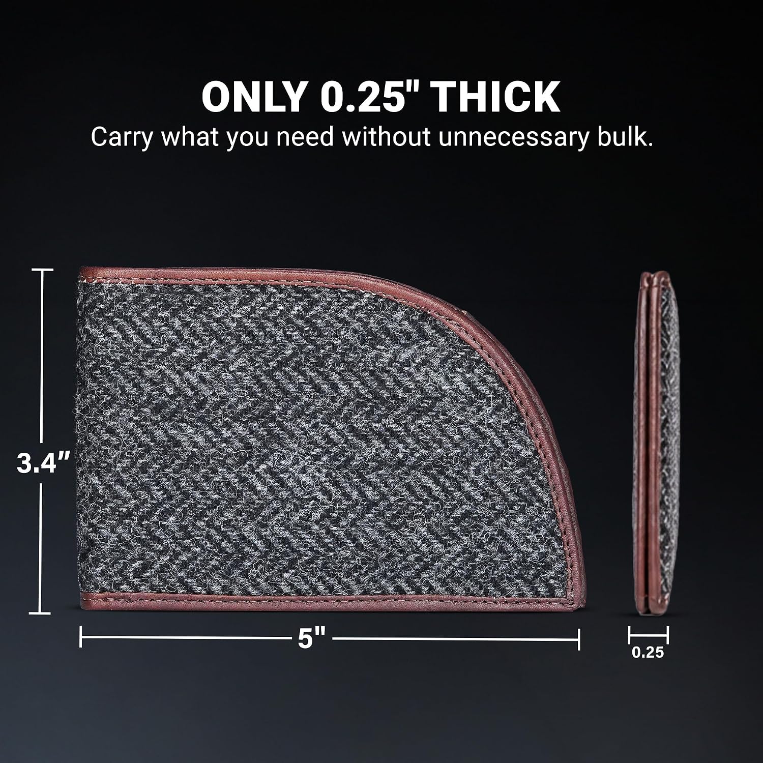 Genuine Bison Leather Wallet for Men, RFID Slim, Brown | Genuine bison leather wallet for men with RFID blocking and curved front pocket fit. Rugged slim everyday carry, brown.