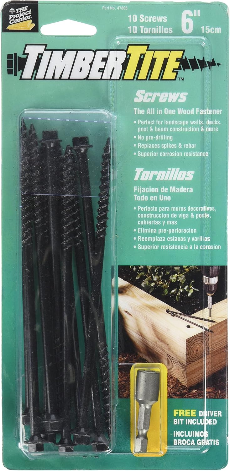Power Pro 50 Pcs Timber-Tite Landscape Screws (1/4" x 10") | Hex Washer Head Heavy Duty Structural Wood Screws | Ceramic Coated Exterior Fasteners for Decks, Timber, Landscaping & Wood Construction
