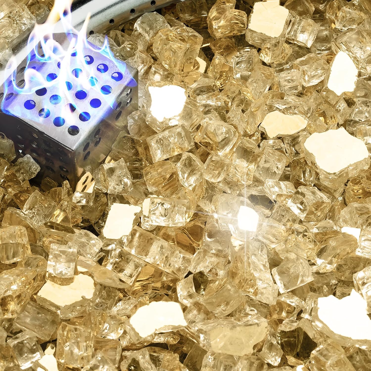 NUPICK 20 Pound Fire Glass, 1/2 Inch Reflective Fire Pit Glass