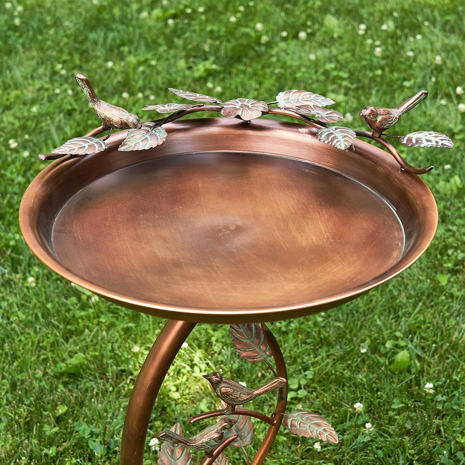 Zaer Ltd. Shallow Birdbath on Curved Branch Stand (Aged Copper Finish)