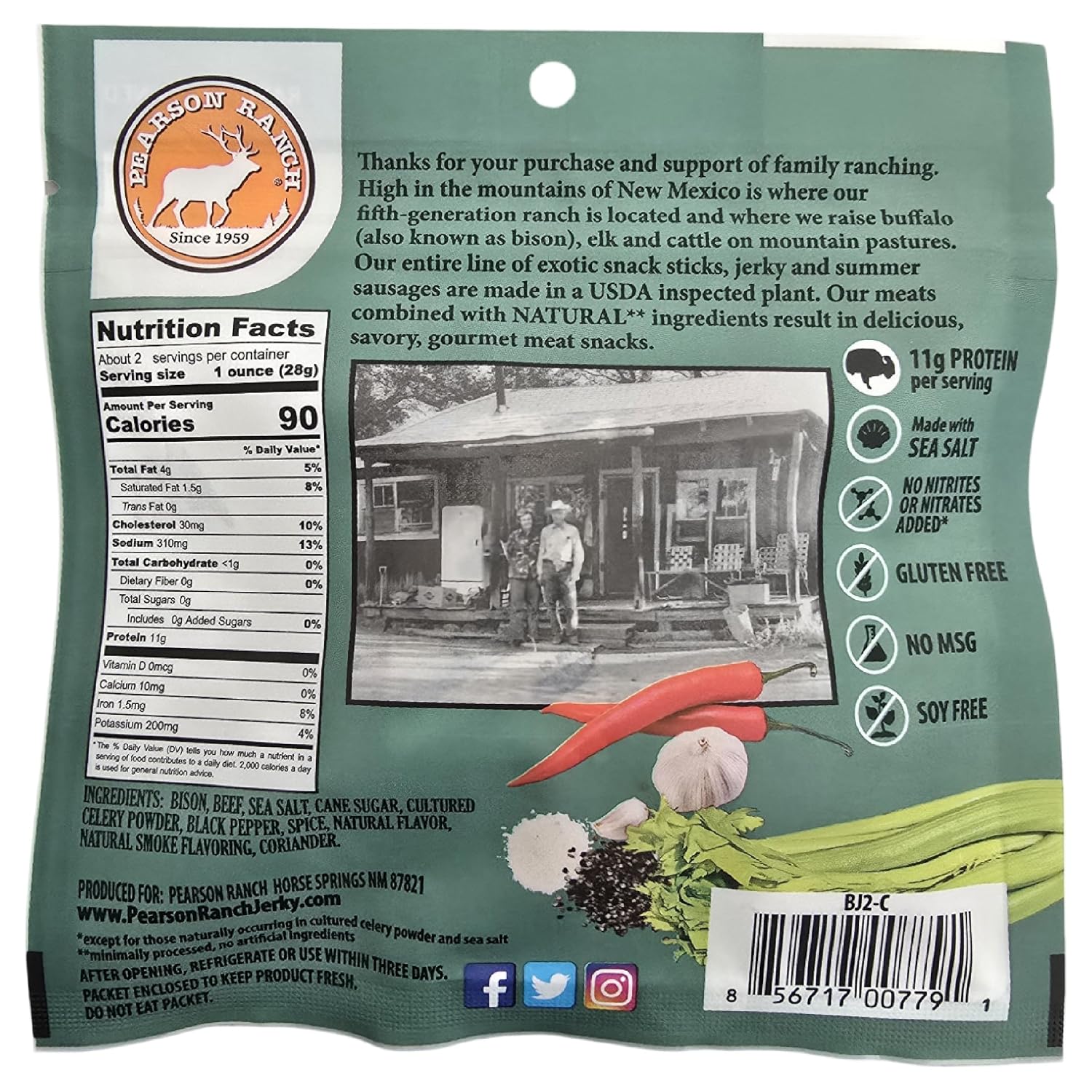Pearson Ranch Wild Grass Fed Game Variety Pack of 4-2.1oz Bags - Venison, Elk, Buffalo, & Wild Boar - Gluten-Free, MSG-Free, Paleo and Keto Friendly