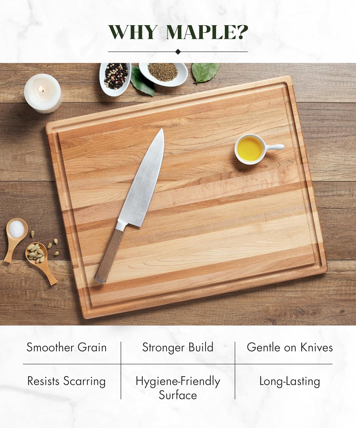 Labell Large Canadian Maple Cutting Board, Juice Groove, 14 x 20 x 0.75 in | Edge Grain Wood Board, Chopping, Serving, Food Prep, Natural, Durable