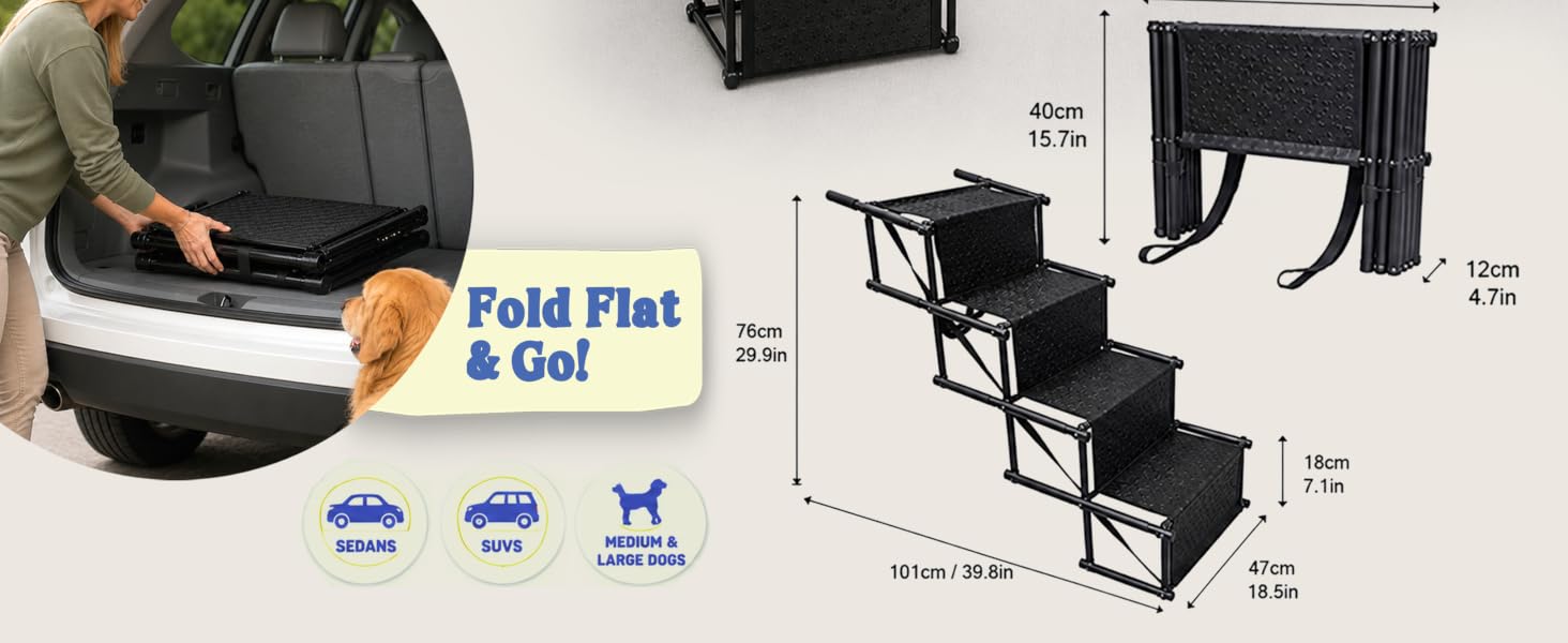 Race&amp;amp;Herd Dog Steps for Car Truck SUV, Foldable Dog Ramp for Car for Side Door &amp;amp; Side Entry