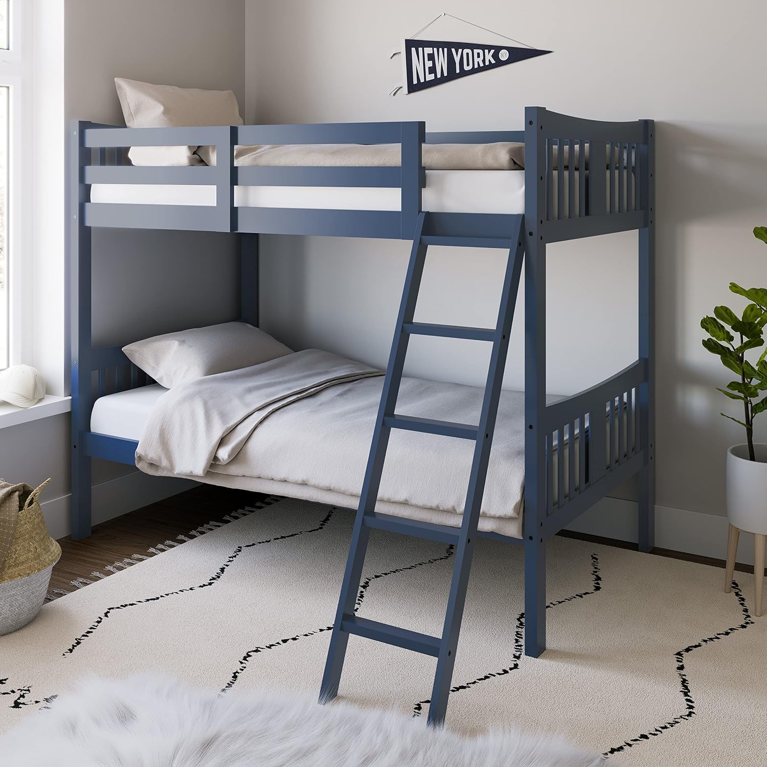 Storkcraft Caribou Twin-Over-Twin Bunk Bed, Navy | GREENGUARD Gold Certified, Wood Twin Bunk Beds for Kids Bedroom, Converts to 2 Individual Twin Beds, No Box Spring Required