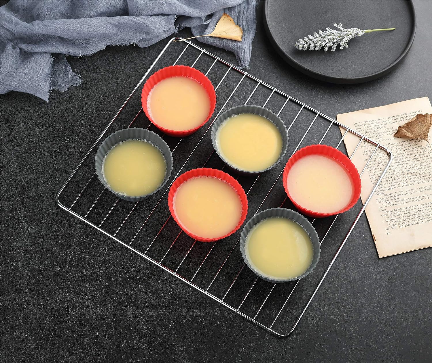 12 Pack Reusable Nonstick Jumbo Silicone Baking Cups, Cupcake and Muffin Liners, 3.8 Inch Large Size, Red and Gray Colors, Round