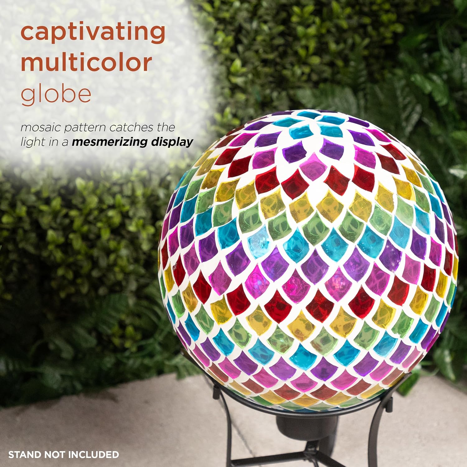 Alpine Corporation 10" Diameter Indoor/Outdoor Glass Mosaic Gazing Globe Yard Decoration, Purple Pearlized Petals Design