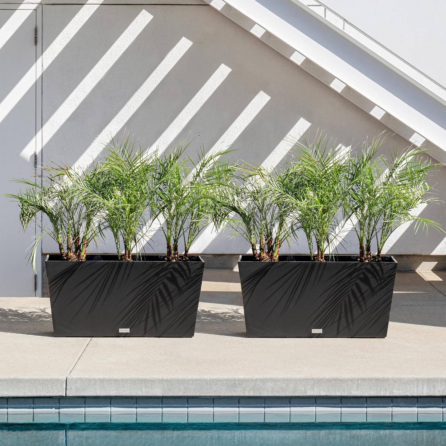 Veradek Pure Series Midori Planter - Wide Outdoor Planter | Made From Durable Plastic With Pre-Drilled Drainage Holes. Modern Porch/Patio Décor for Plants, Flowers and Herbs
