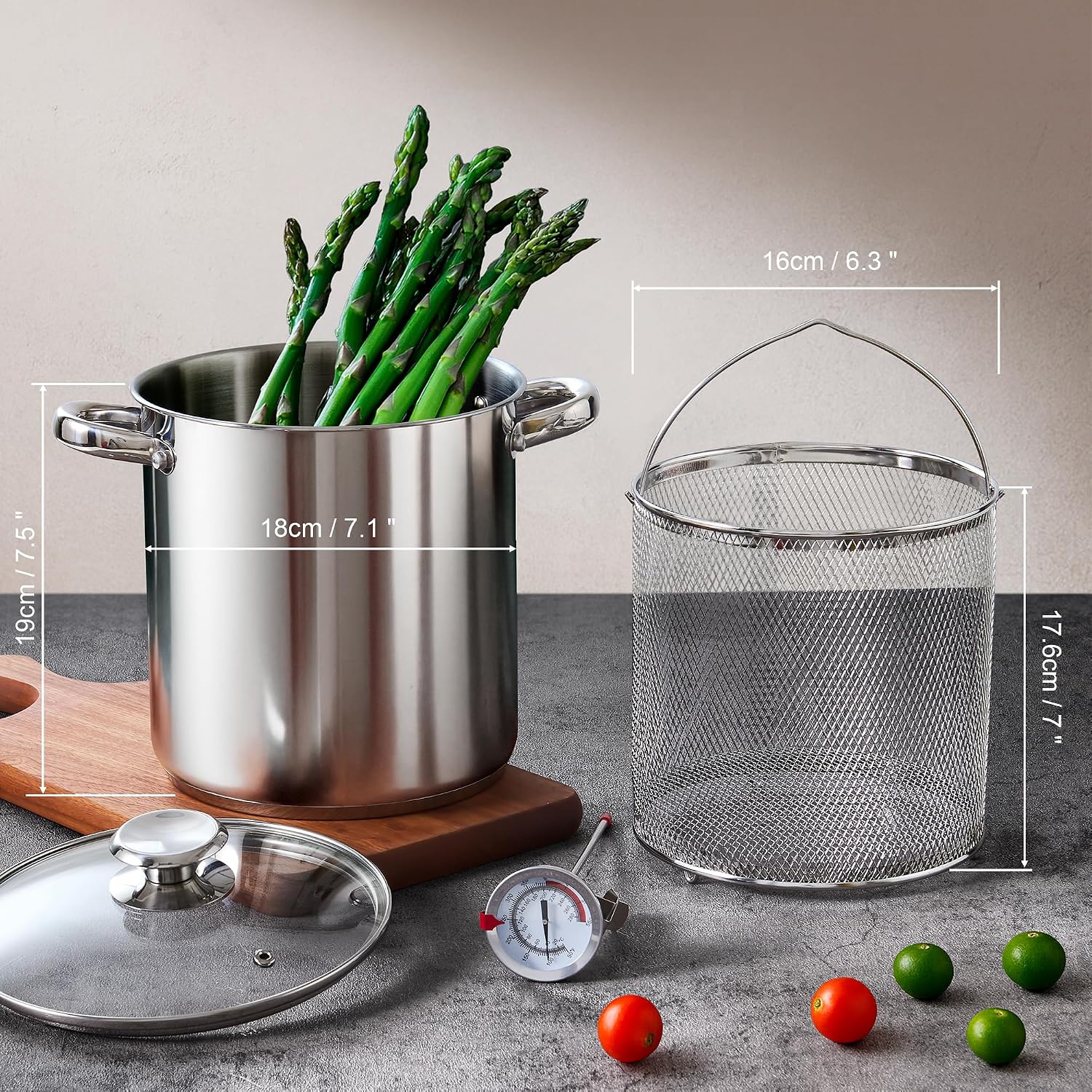Cook N Home Basics 4-Quart Deep Fryer Pot with Basket, Japanese Tempura Small Stainless Steel Frying Pot with Oil Drip Drainer Rack, Glass Lid, Suitable for Kitchen French Fries, Chicken