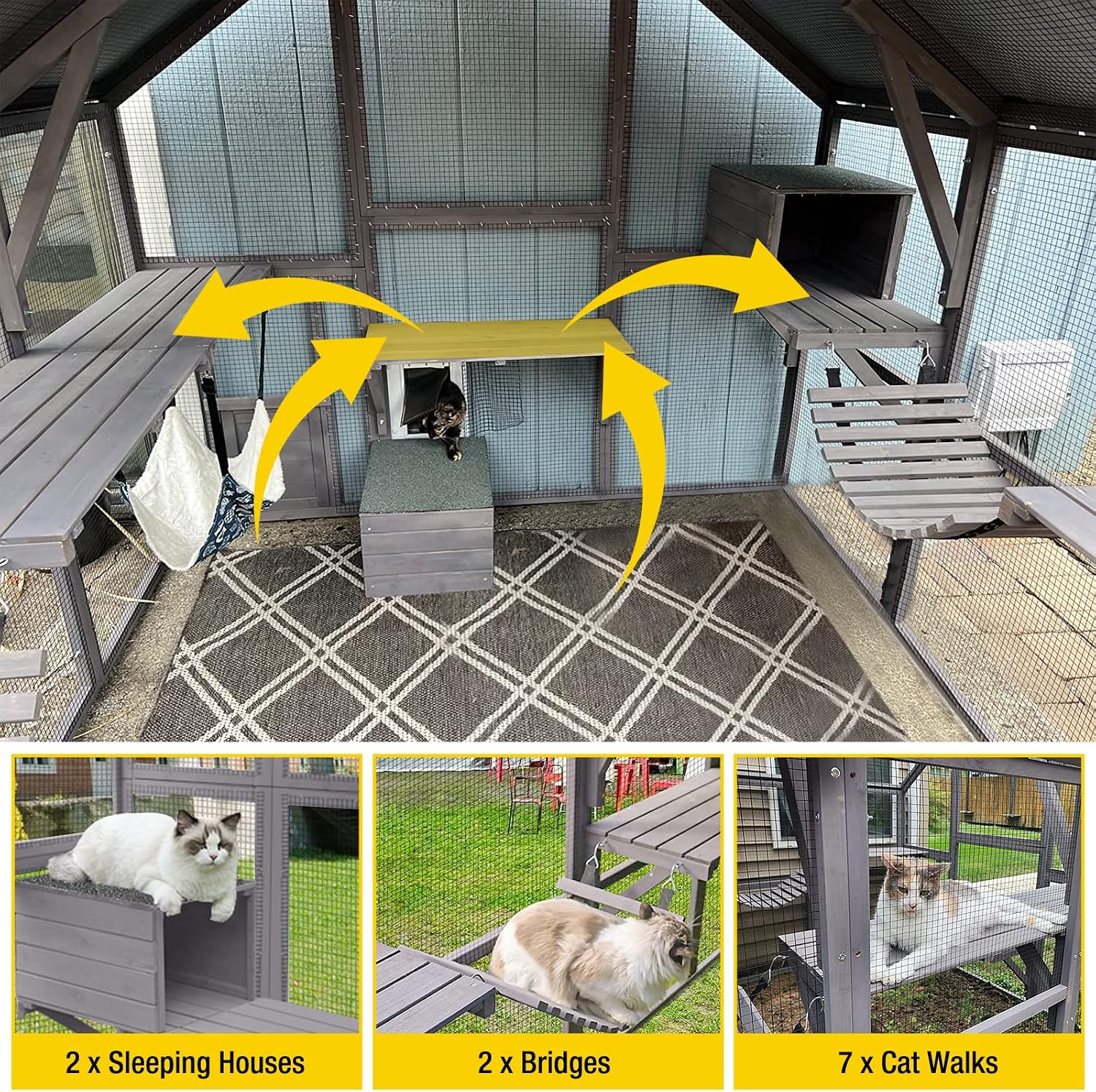 Aivituvin Extra Large Window Catio 5-Level Outdoor Cat Enclosure with Cover