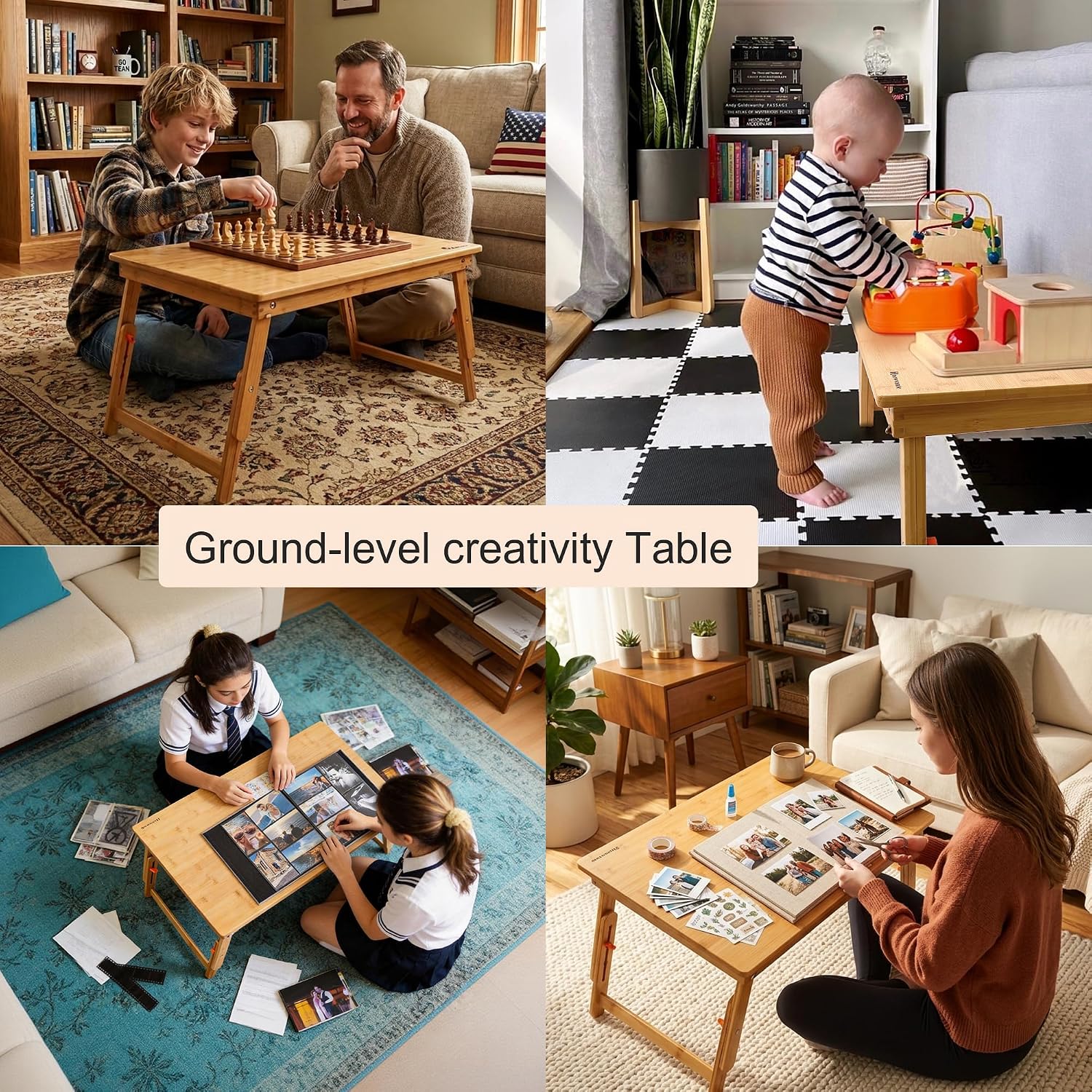 Nnewvante Large Floor Desk Foldable Tray for Adults, Bamboo 33.5 x 17.7in