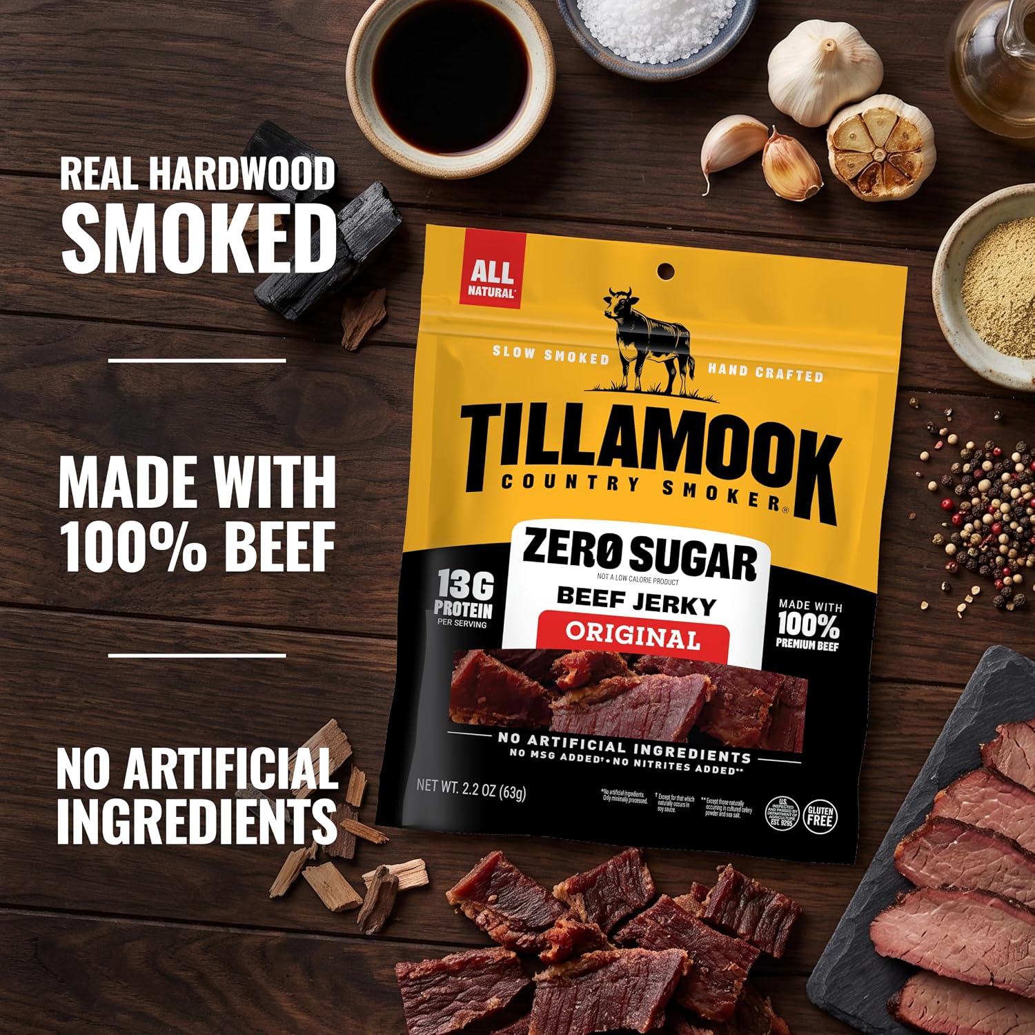 Tillamook Country Smoker Zero Sugar Keto Friendly Beef Jerky, Original, 2.2 Ounce