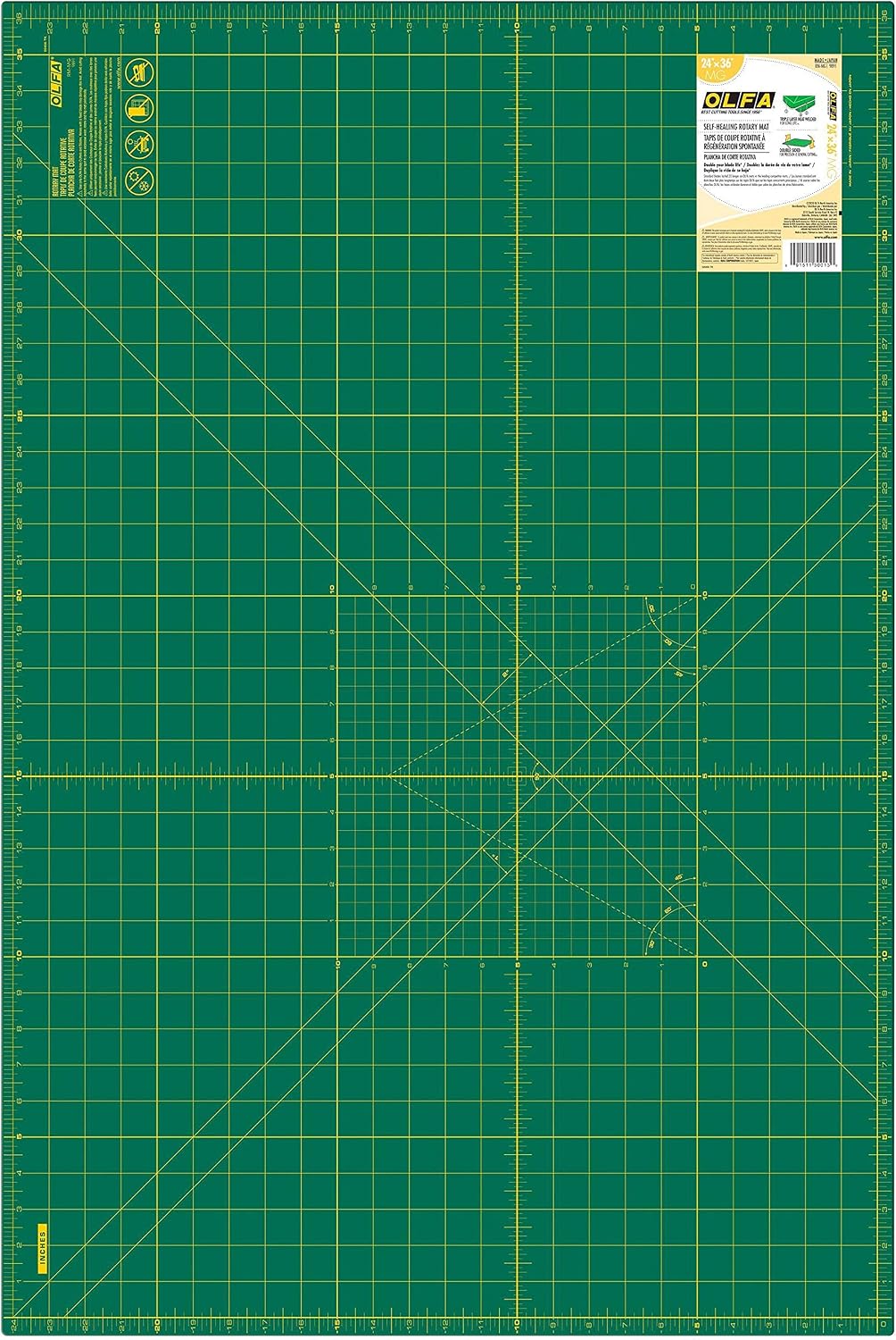 OLFA 24x36" Self-Healing Rotary Cutting Mat (RM-MG) - Double-Sided, Green | Self-healing, triple-layer, double-sided grid