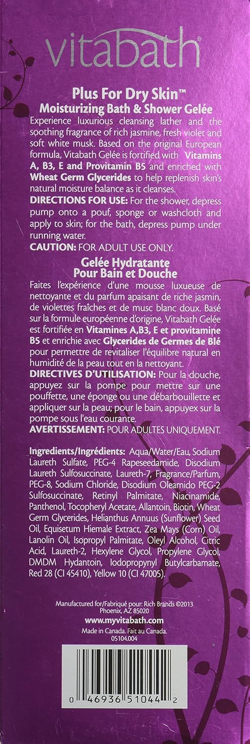 Vitabath Moisturizing Bath & Shower Gelee, Plus For Dry Skin, 32-Ounces
