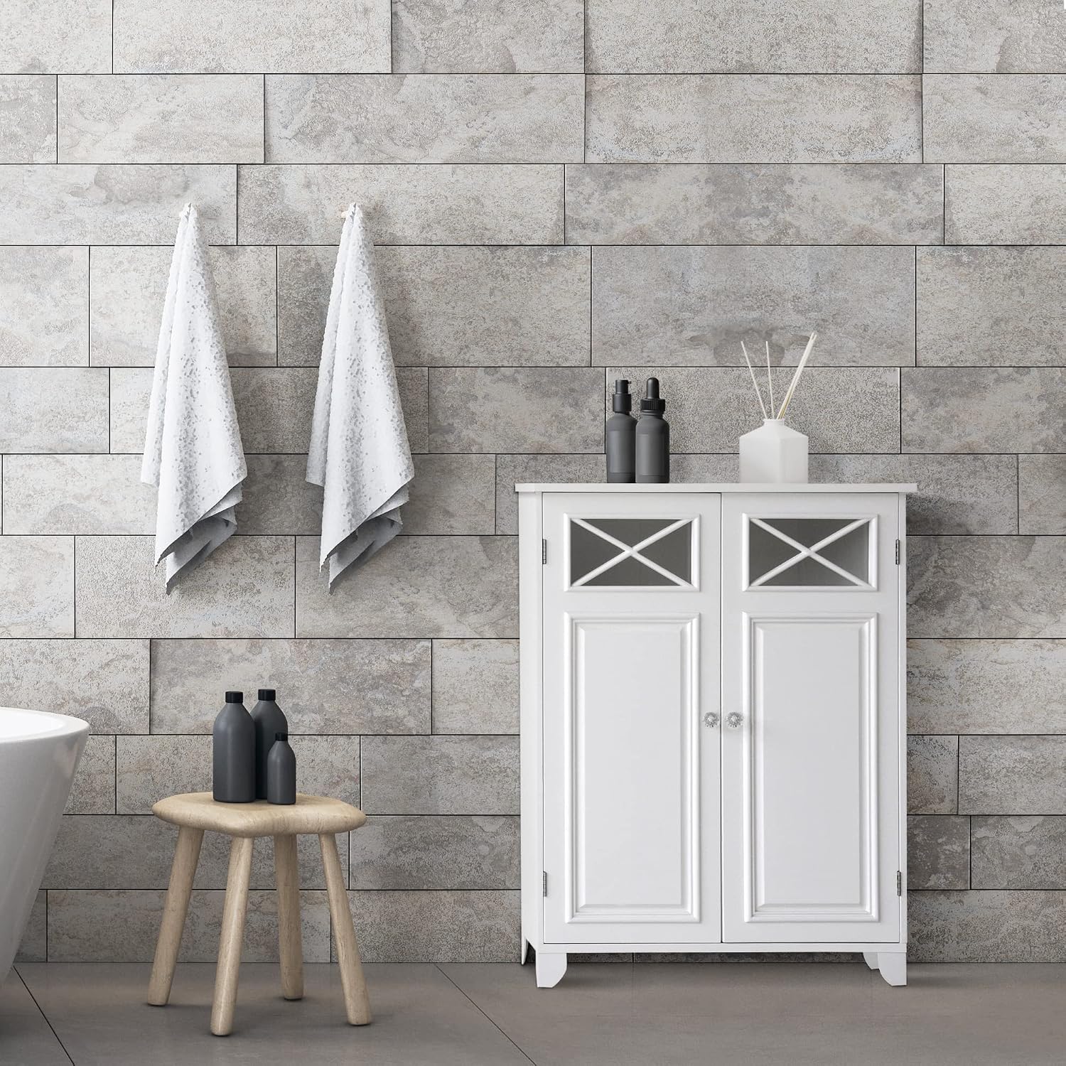 Teamson Home Florence 26 in. x 32 in. 2-Door Freestanding Wooden Floor Cabinet with Adjustable Shelves for Storage Solutions in Bathrooms, Kitchens, Laundry Rooms, Home Offices, White | Freestanding Wooden, Adjustable Shelves, For Bathrooms, Kitchens, La…