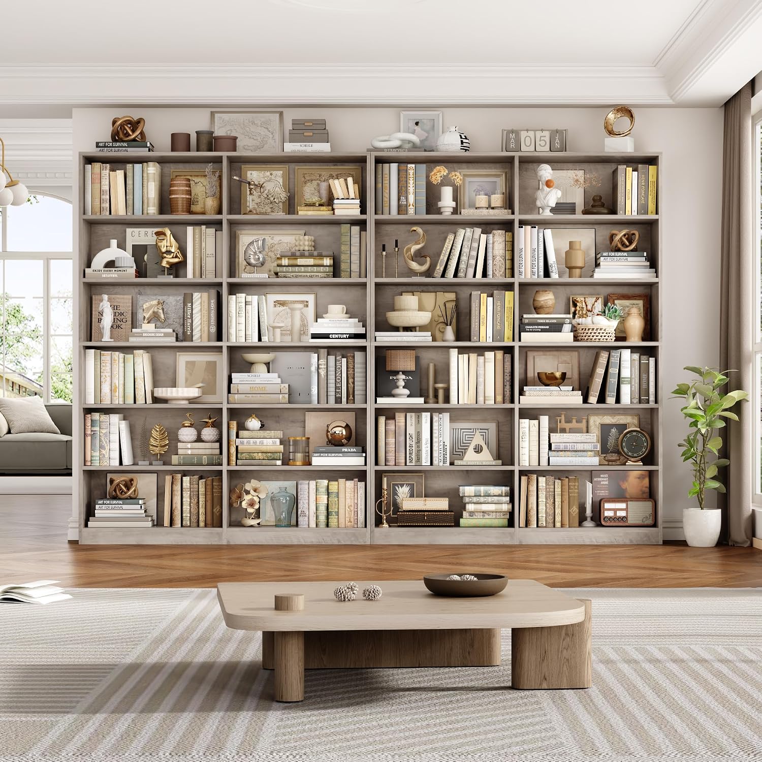 Bookshelf Tall Bookcase, 6-Tier Double Wide Bookshelves, White | Freestanding Display Storage Shelves, Tall and Large Book Shelves for Home Decor Bedroom, Living Room, Home Office, Library