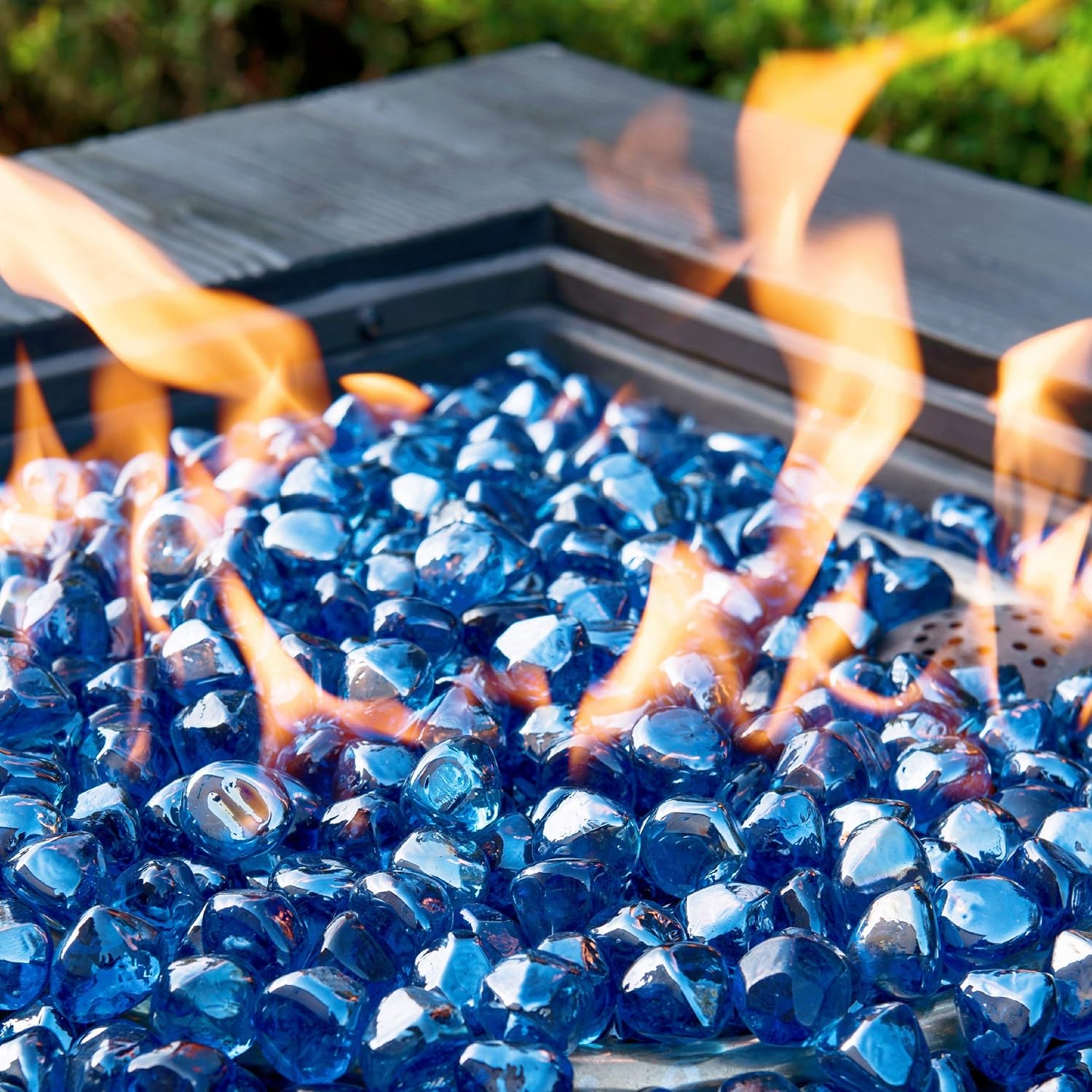 Fire Glass Diamond 1 Inch Fire Pit Glass Rocks for Propane or Gas Fire Pit （10 Pounds Margarita Azura Blue ） Gift Package