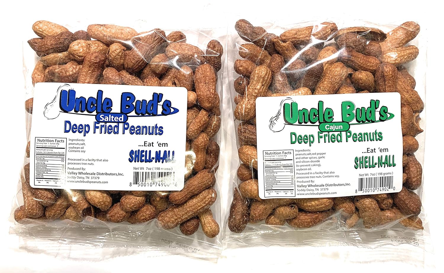 Deep Fried Peanuts | Eat 'Em Shell-n-all | 7 oz. | 2 Pack (Salted and Cajun)