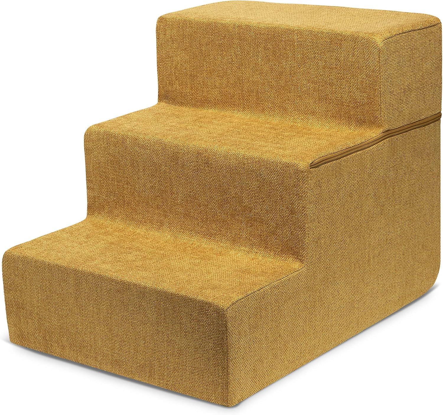Best Pet Supplies Non-Slip Foam Dog Stair & Pet Ramp, Balanced Indoor Step Support - Foldable Stair, Ash Gray Linen,3-Step