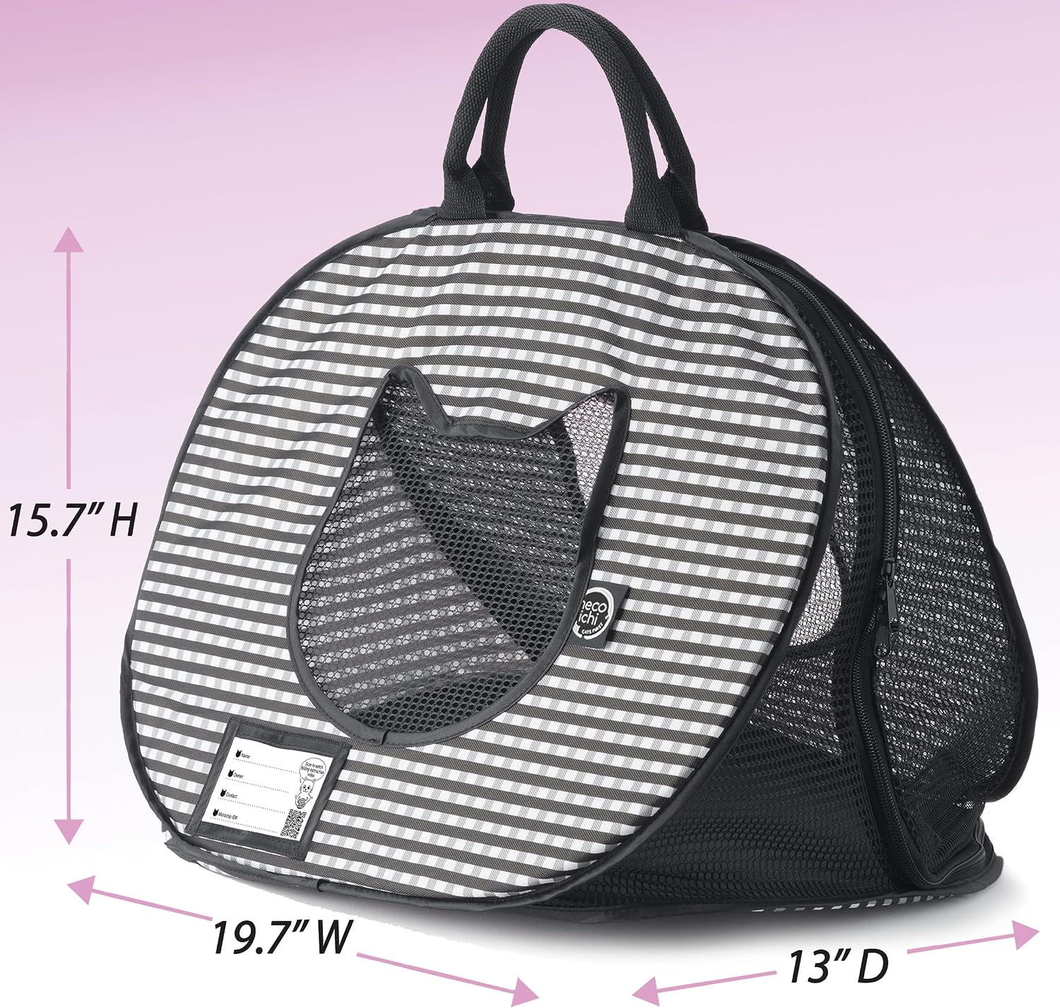 Necoichi Stress-Free Cat Travel Carrier Collapsible Gray White for 2 Cats, for Indoor Cats Small Medium Large Cats(Black)