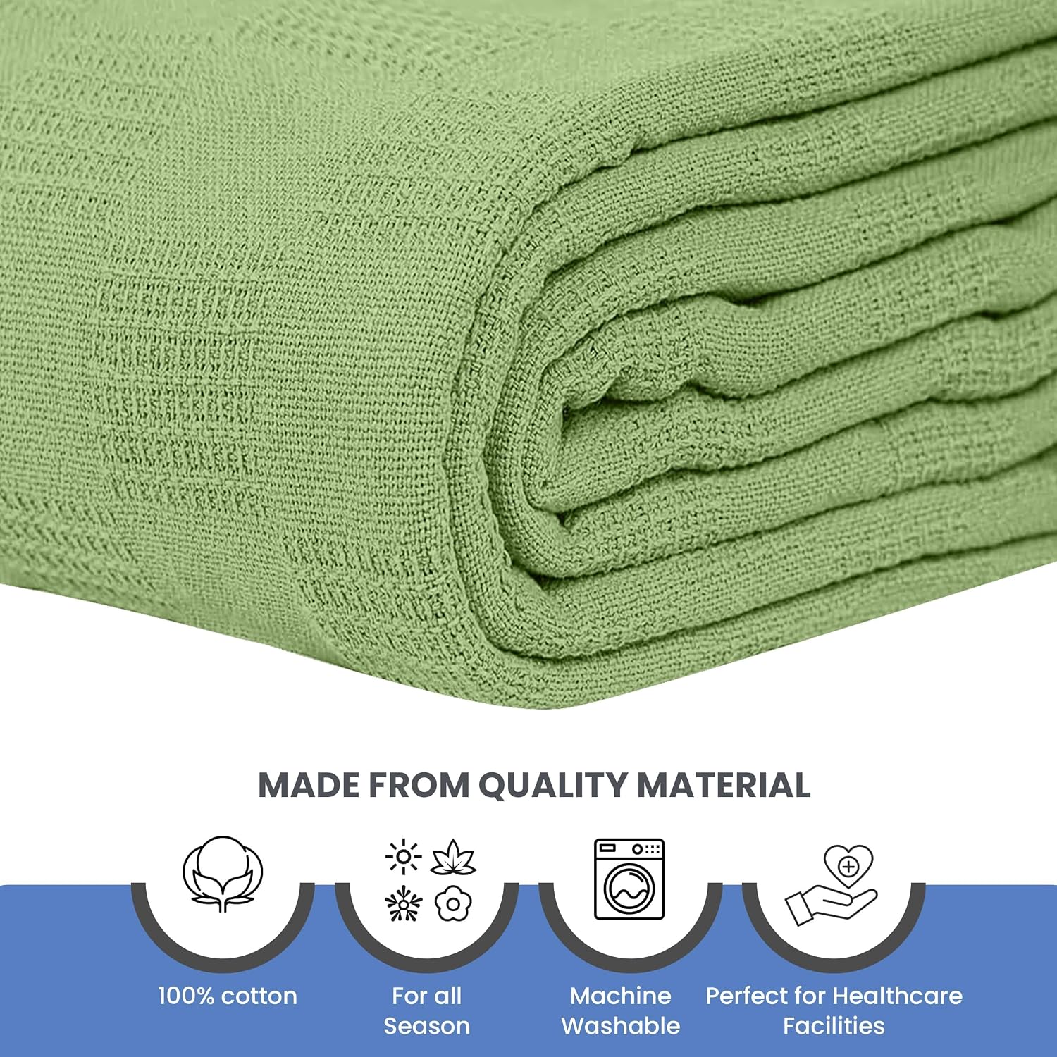 Linteum Textile Hospital Thermal SNAGLESS Spread Blanket, 100% Cotton (74x100 in, Blue)