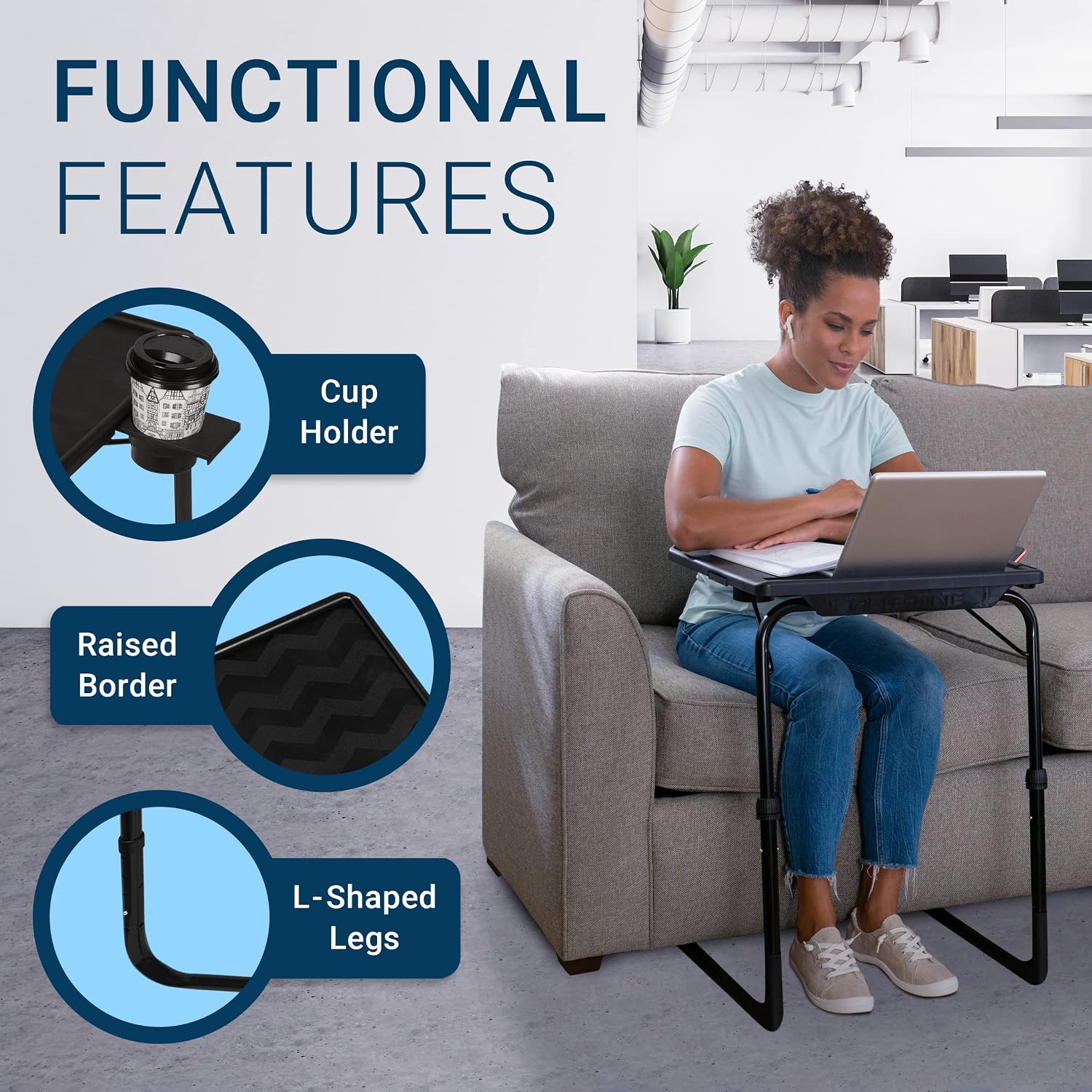 Table-Mate TV Tray Table | Portable Desk Folding Dinner Tray, Couch Table Trays for Eating Snack Food, Portable Laptop Desk, Bed Trays for Eating | Adjustable TV Trays with 3 Angles and Cup Holder