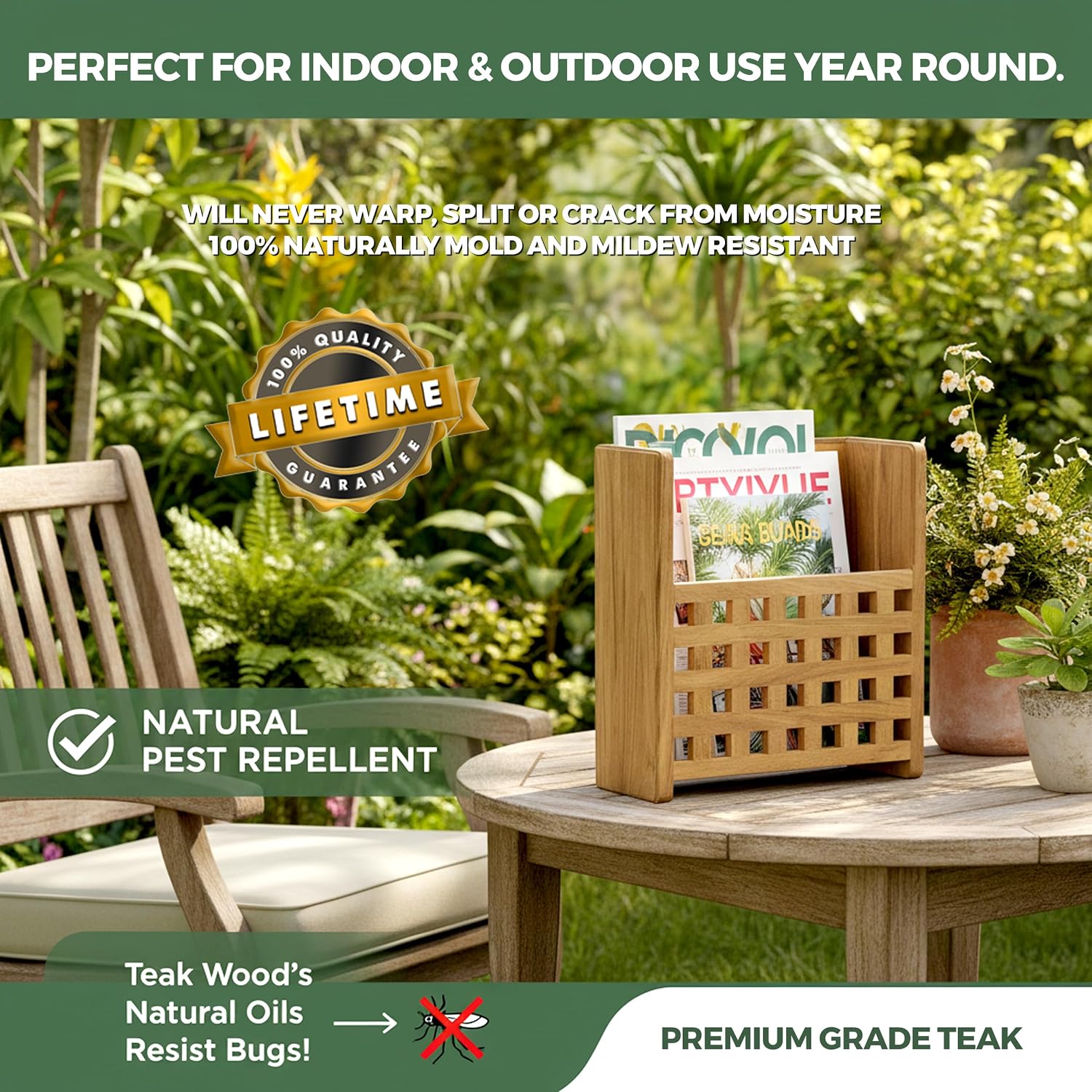 Whitecap 62502 Teak Grate-Front Magazine Rack