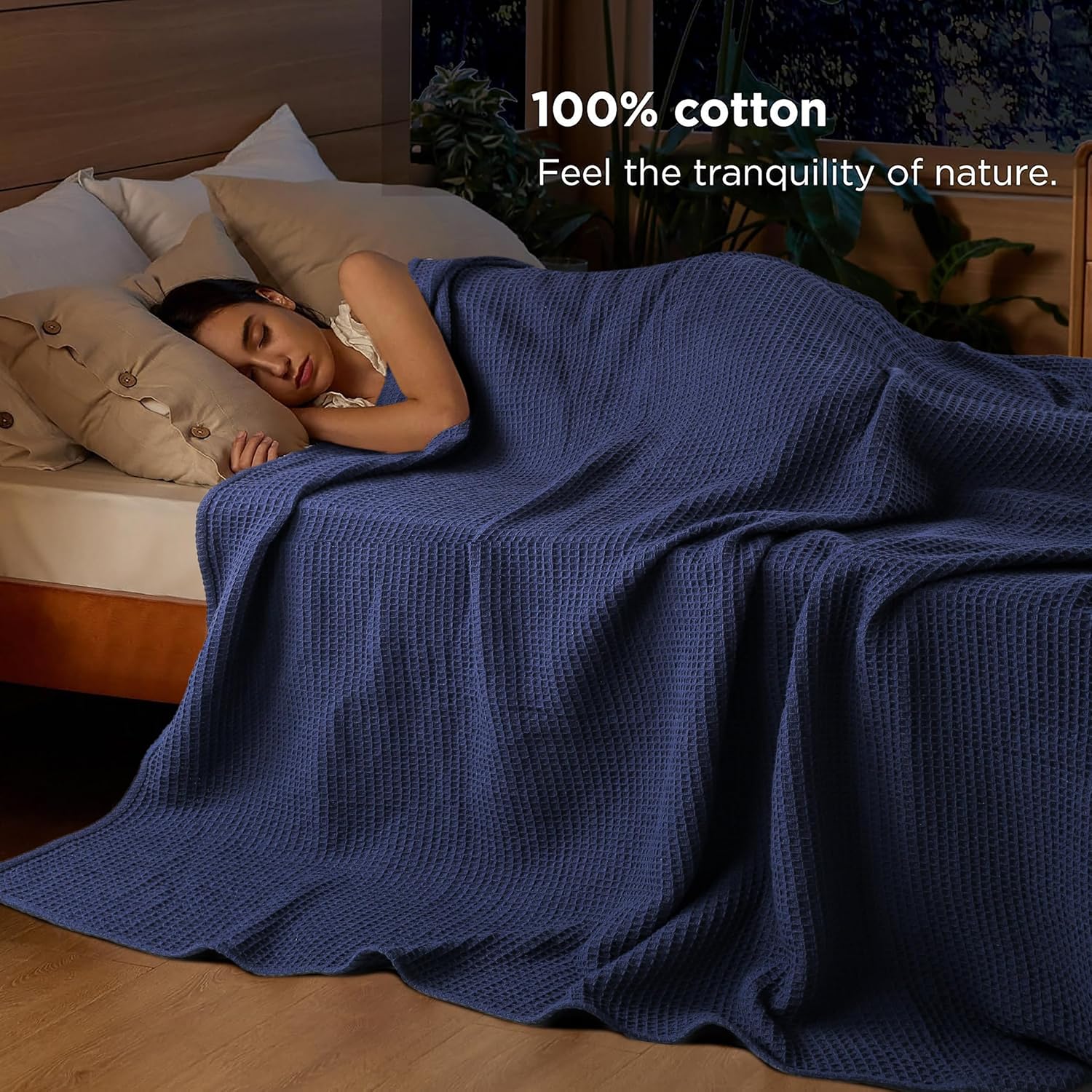 Tex Trend 100% Cotton Waffle Weave Blanket Queen Size - Soft, Breathable Cooling Blanket for Bed, Lightweight Cozy Summer & Spring Bedding, Grey, 90x90