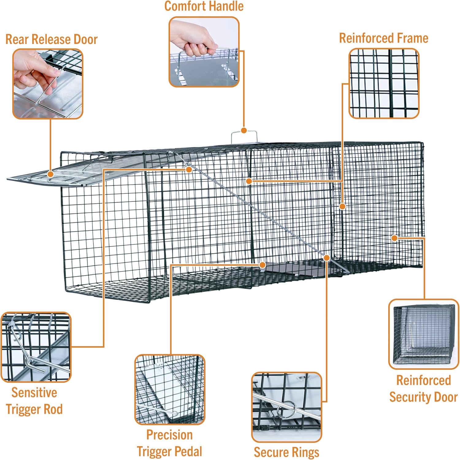 HOMESTEAD 42'' Heavy Duty Live Animal Trap - Professional Quick Set Trigger, Galvanized Steel Cage, Camouflage Finish, Rust Proof Mesh