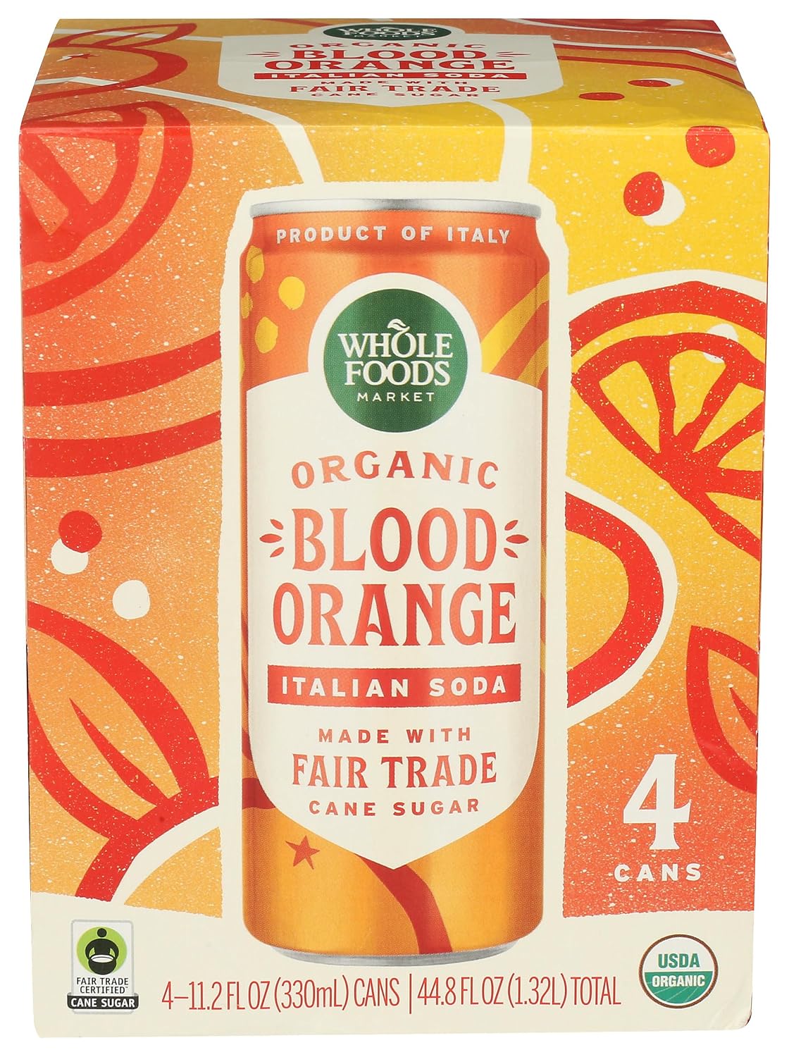 Whole Foods Market Blood Orange Italian Soda, 11.2 Fl Oz, 4 Pack | 4 Pack, Organic