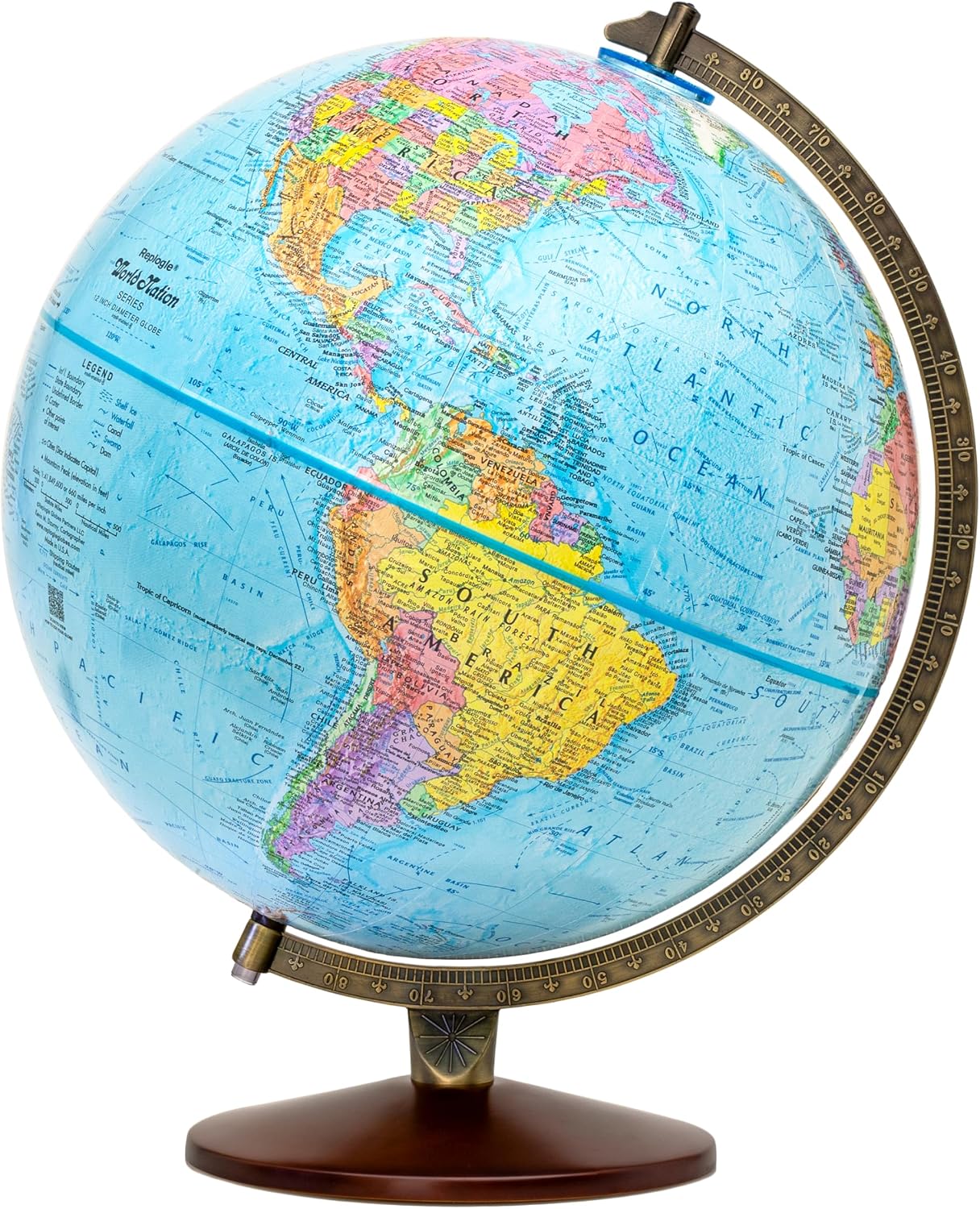 Replogle Illuminated World Globe with Stand, 12 Inch diamteter light up globe with 3-D Raised Relief Texture. Perfect for Children And Kid's Classroom and home Decor, Made In USA