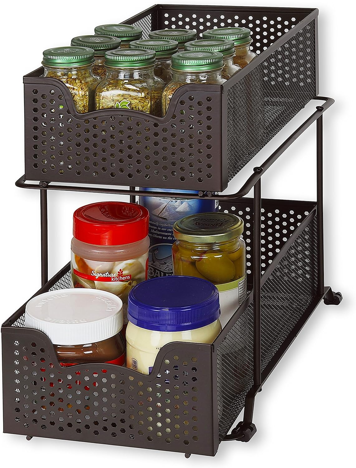 Simple Houseware 2 Tier Sliding Cabinet Basket Organizer Drawer, White
