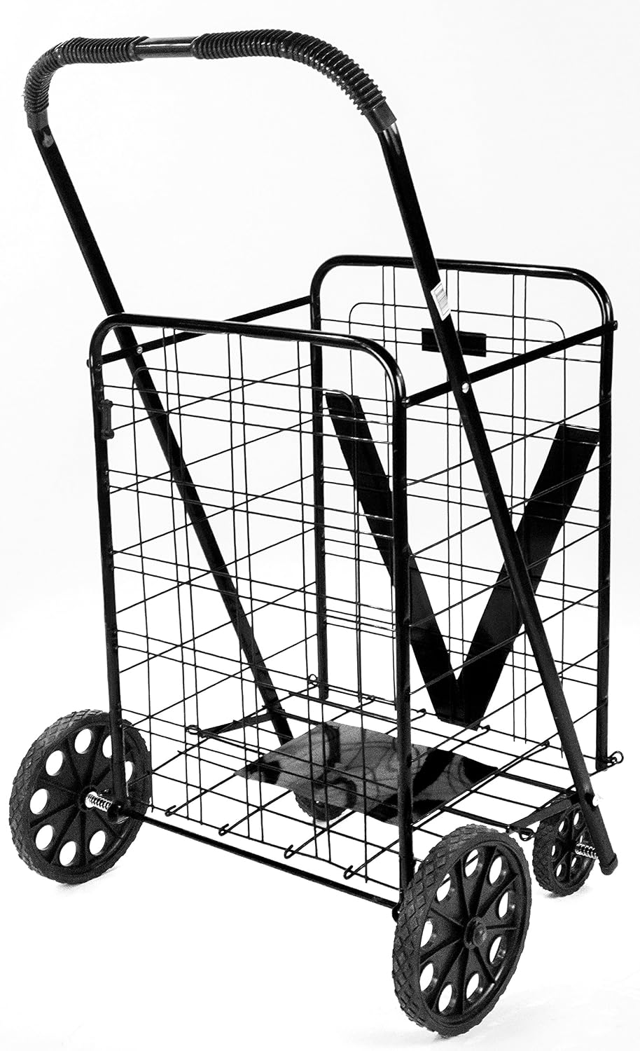 ATH Large Deluxe Rolling Utility / Shopping Cart - Stowable Folding Heavy Duty Cart with Rubber Wheels For Haul Laundry, Groceries, Toys, Sports Equipment, Red