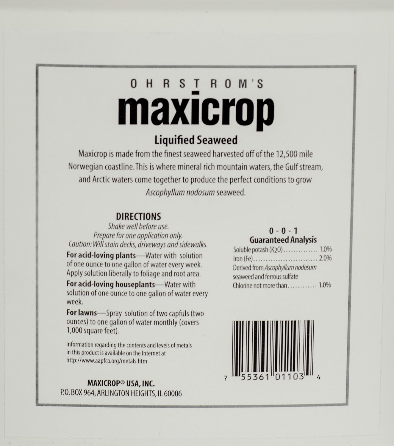 Maxicrop 2002 Liquid Seaweed Plus Iron Fertilizer, 1-Gallon