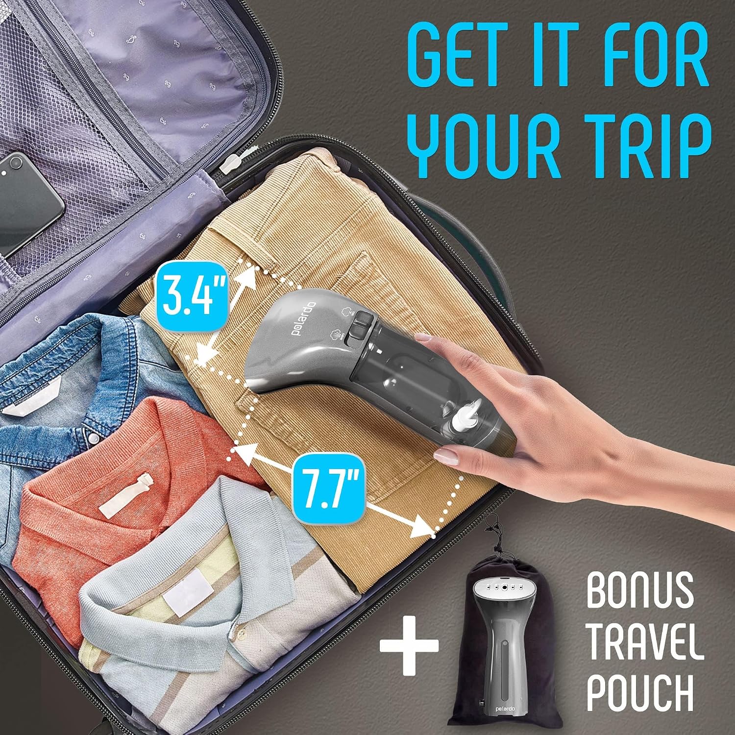 Polardo Travel Garment Steamer - Compact Portable Handheld Clothes Steamer with 360° Anti-Spill Technology