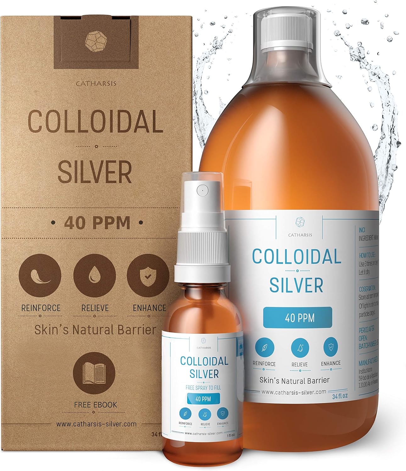 Colloidal Silver Liquid 10 fl oz & Spray to Fill ● Bioactive Hydrosol Silver Water ● Natural Immune Support Nano Sol Supplement Solution ● Ionic Minerals 40 PPM ● Organic Structured Plata Coloidal