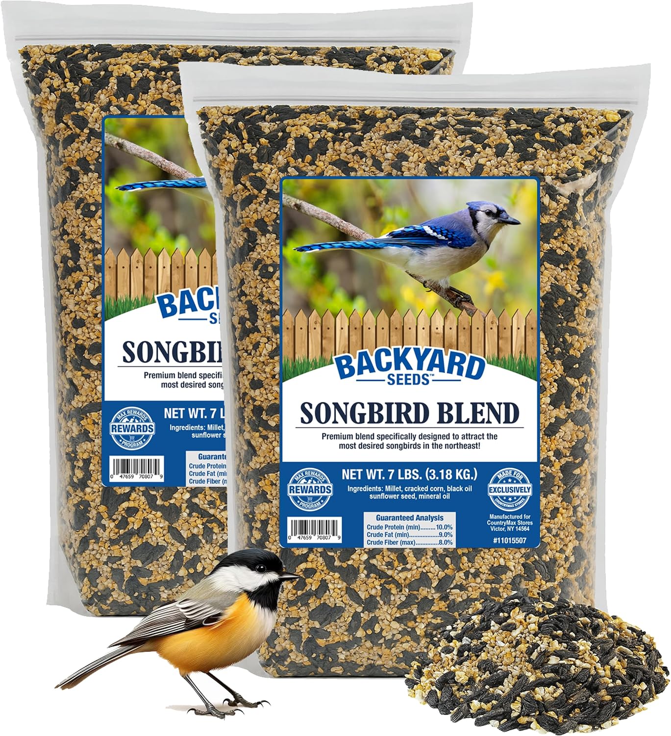 CountryMax Backyard Seeds Songbird Blend Mixed Bird Seed - Attracts Bluebirds, Cardinals, Chickadees (7 Pounds)