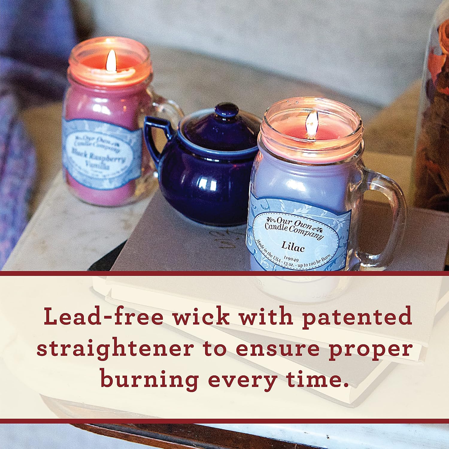 Balsam Pine Scented Mason Jar Candle, Our Own Candle Company, 13 oz | Clean, fresh Balsam-pine-tree scent; soy blend wax; lead-free wick with patented straightener; long lasting