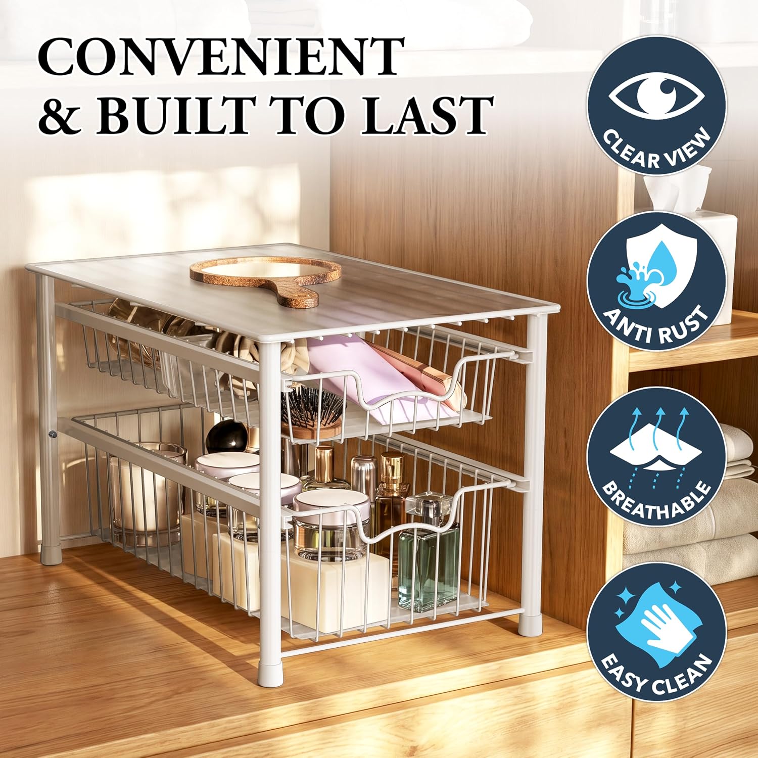 Simple Houseware Stackable 3 Tier Sliding Basket Organizer Drawer, Chrome