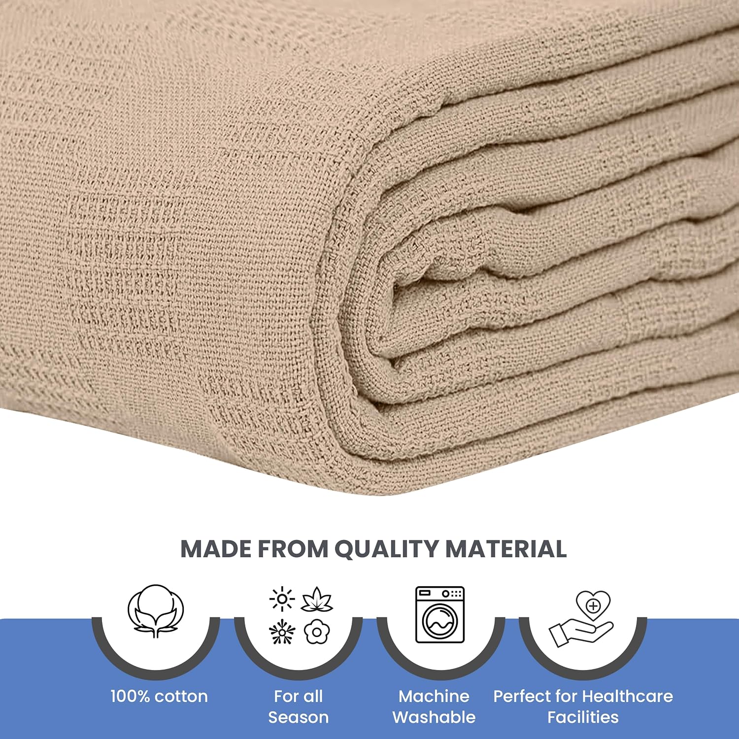 Linteum Textile Hospital Thermal SNAGLESS Spread Blanket, 100% Cotton (74x100 in, Blue)
