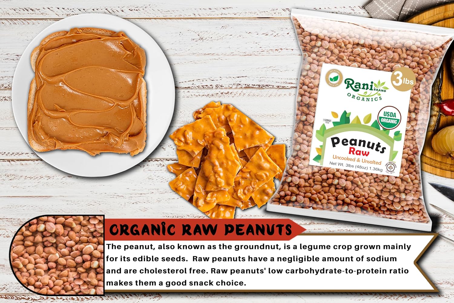 Rani Peanuts, Raw Whole With Skin (uncooked, unsalted) 14oz (400g) ~ All Natural | Vegan | Kosher | Gluten Friendly | Fresh Product of USA ~ Spanish Grade Groundnut/Red-skin