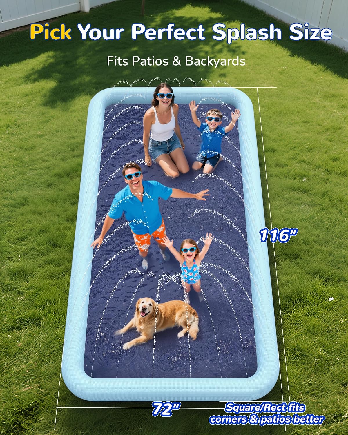 VISTOP 67" Non-Slip Splash Pad for Kids and Dogs, Thickened Sprinkler Pool for Toddlers, Outdoor Backyard Water Toys, Fun Fountain Play Mat for Babies