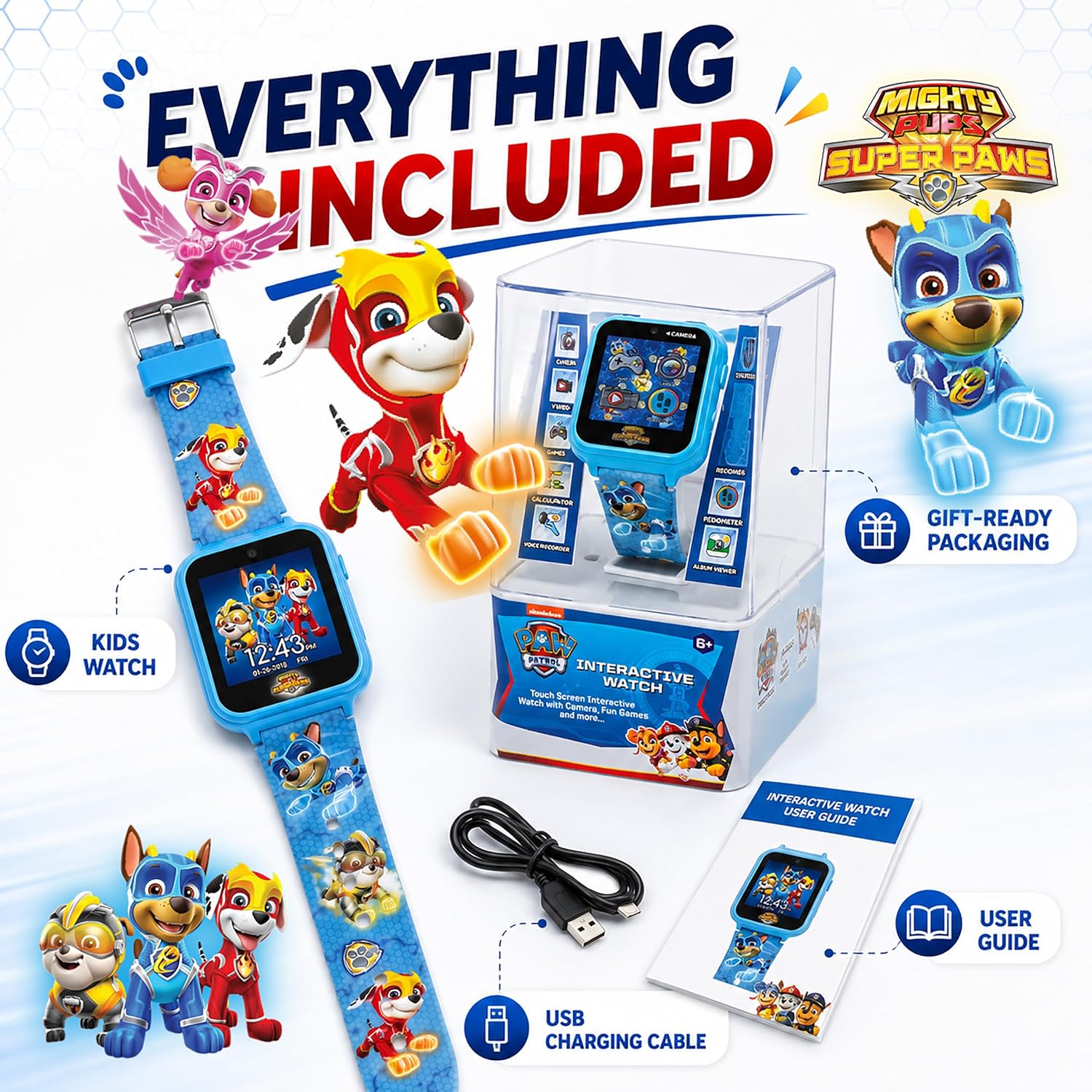 Accutime Paw Patrol Smart Watch with Camera for Kids and Toddlers - Interactive Smartwatch for Boys & Girls Featuring Games, Voice Recorder