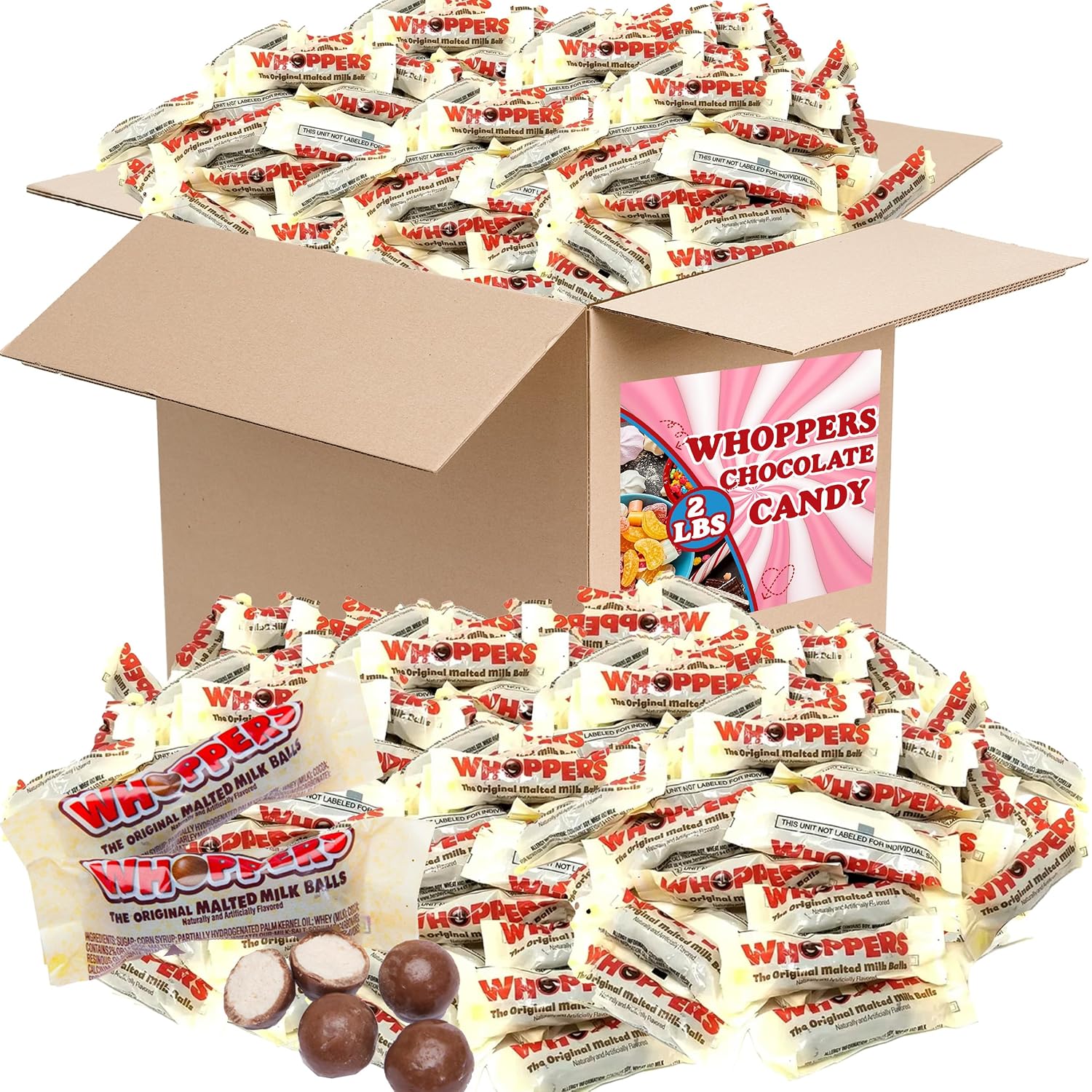 WHOPPERS, Chocolate Covered Malted Milk Balls, Fun Size 3 Balls Pack (Pack of 2 Pounds) | Pack of 2 Pounds