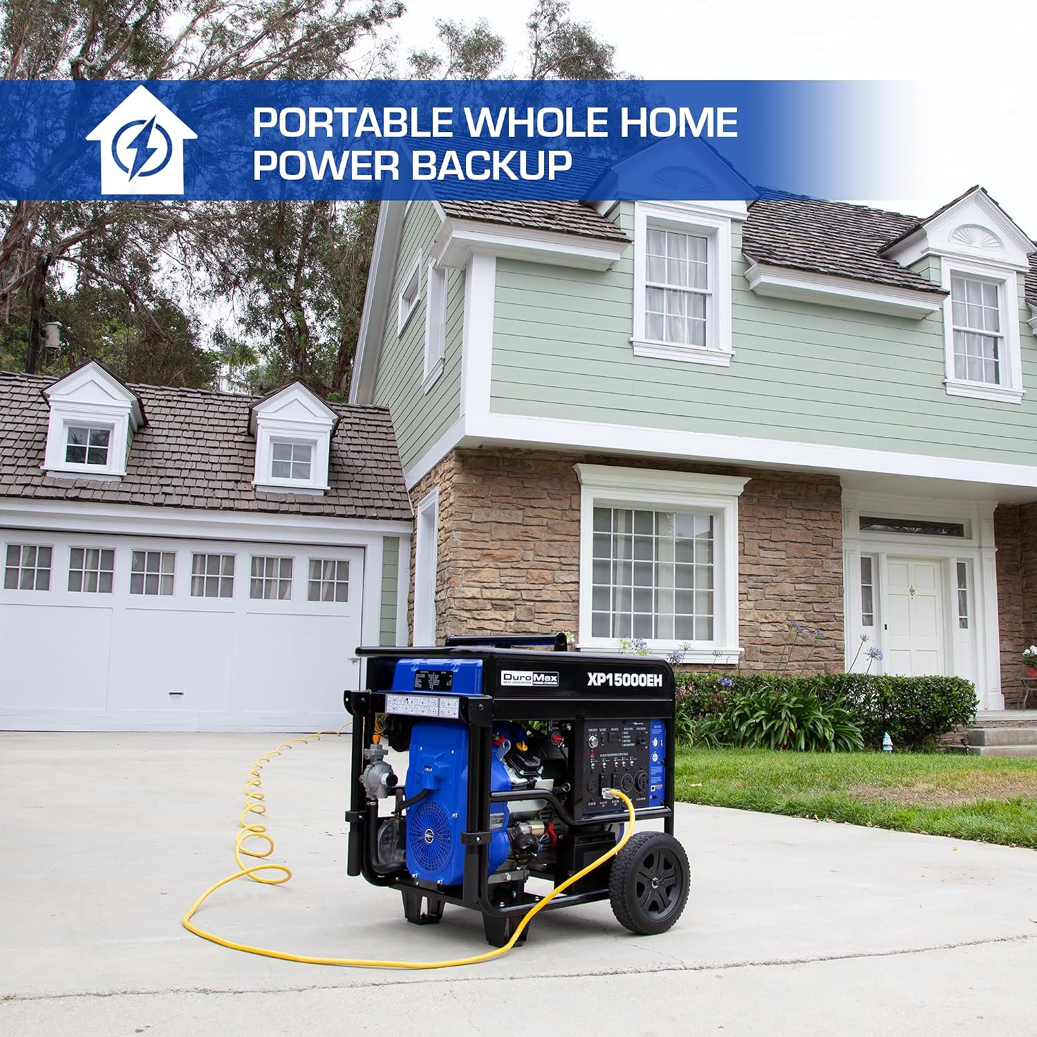 DuroMax XP12000EH 12,000-Watt Dual Fuel Portable Generator – Gas & Propane, Electric Start, Whole Home Backup Power, Transfer Switch Ready, RV & Emergency Ready