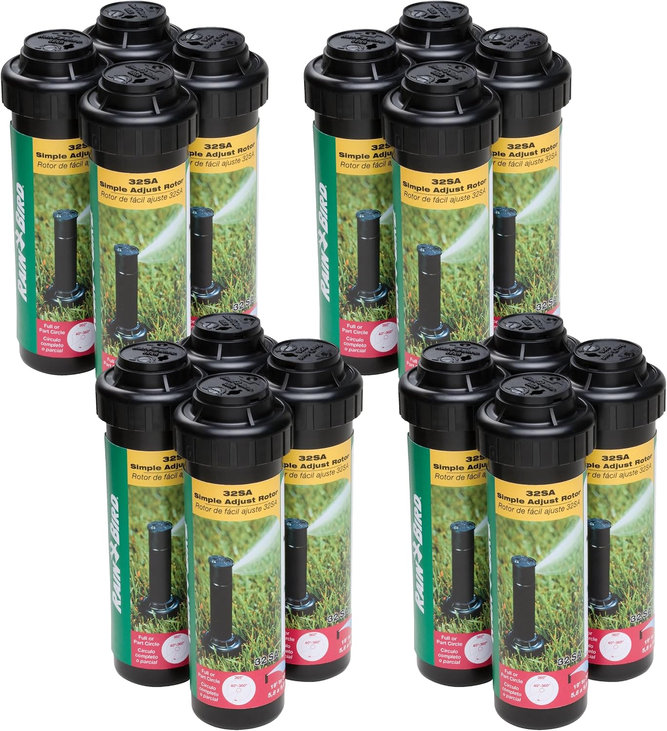 Rain Bird 32SA/4PKS Simple Adjust 32SA Gear Drive Rotor, Adjustable 40° - 360° Pattern, 19' - 32' Spray Distance, 4-Pack