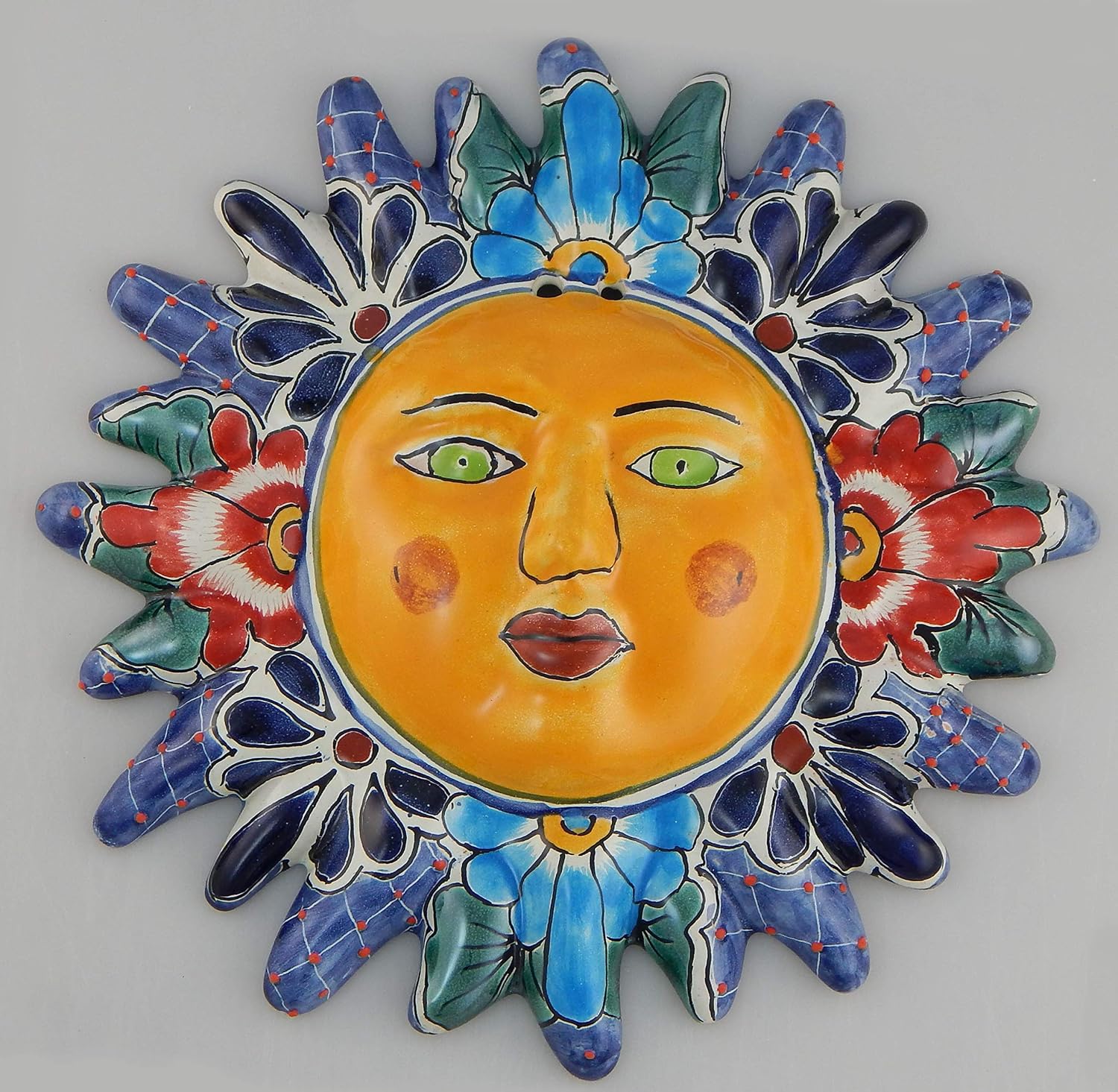 COLOR Y TRADICIÓN Mexican Talavera Ceramic Sun Face Wall Decor Hanging Pottery Folk Art # 14