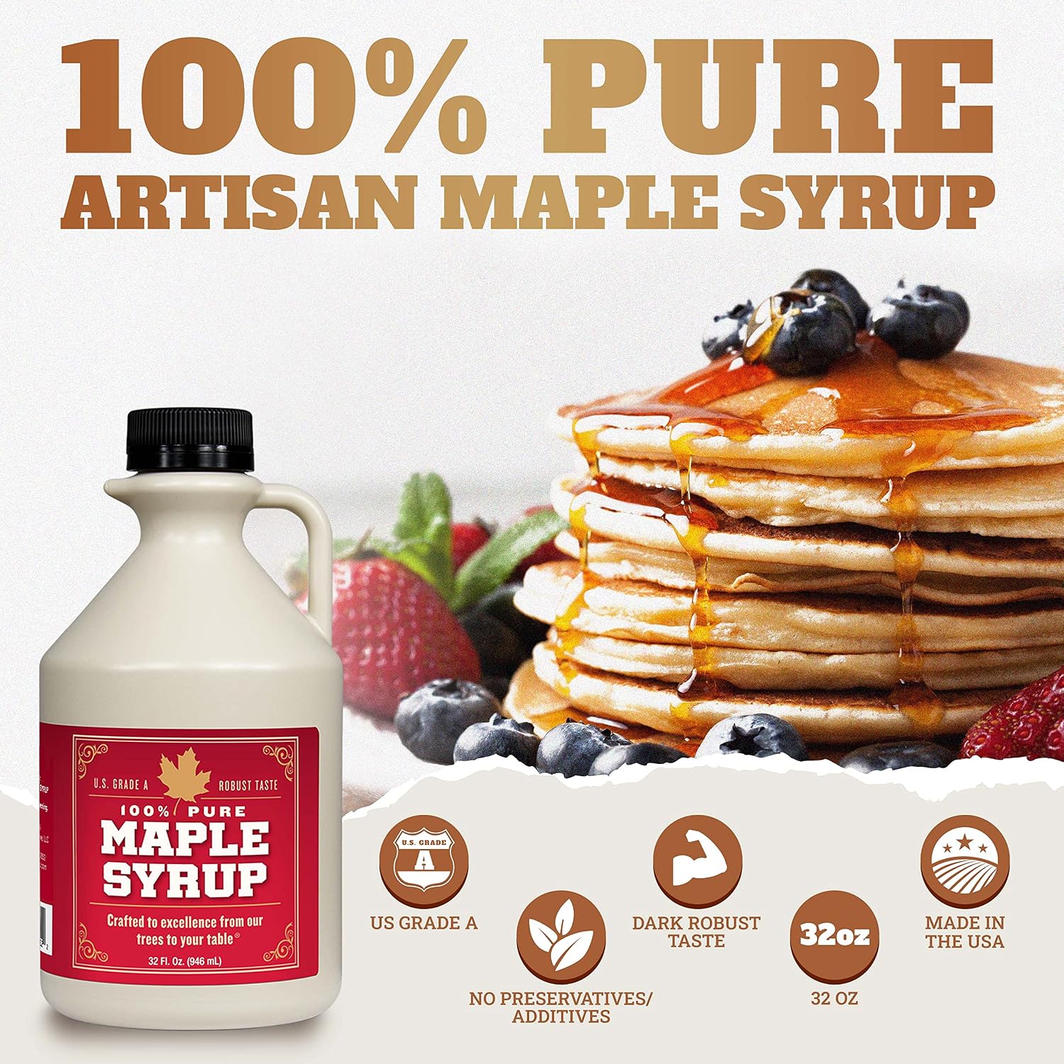Grade B Maple Syrup 32 Oz Jug – 100% Pure Maple Syrup (Now Grade A Dark) Bold